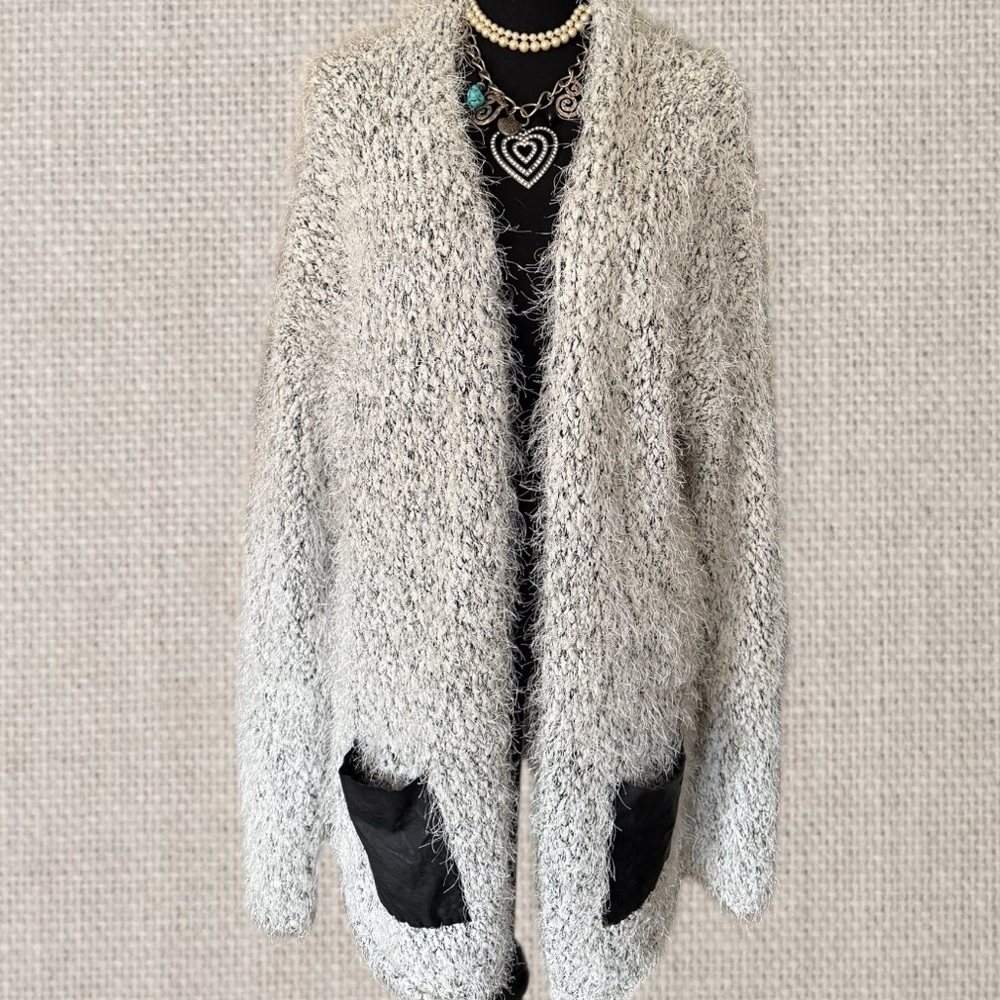 🔥Calvin Klein Soft Eyelash Knit Open-Front Cardigan Cozy Neutral Layer XL